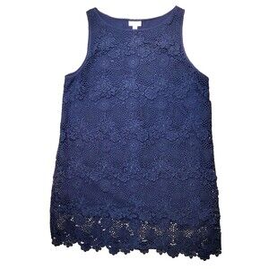 J. Jill Womens Crochet Lace Shift Dress Size Med Black Pleated Chiffon Floral